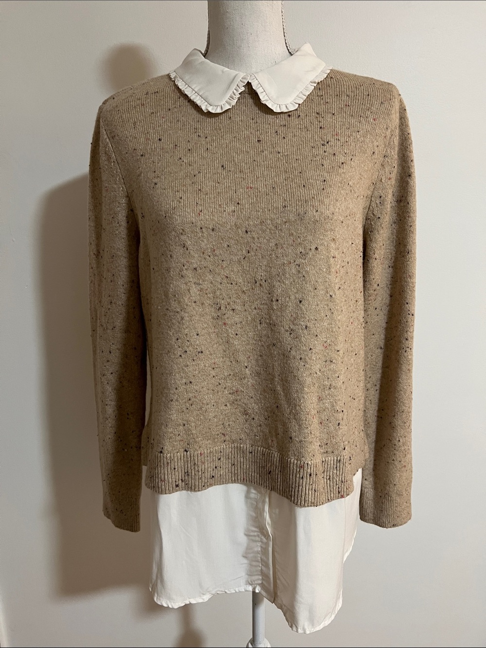 Blouse with ruffled Peter Pan collar, connected to sweater